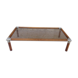 Table design bass, vintage, 70s wood and smoked glass