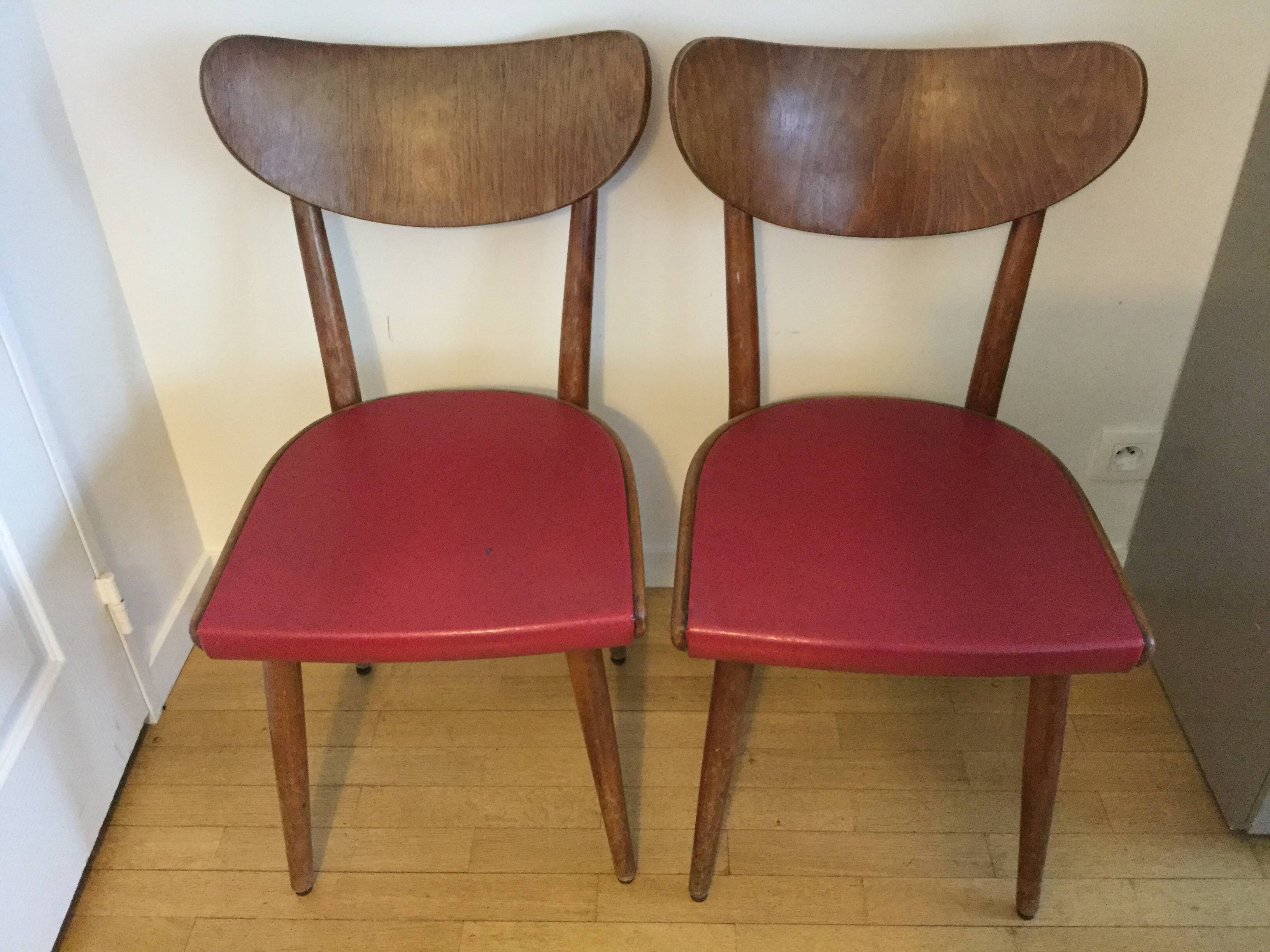 Vintage red wooden bistro chairs THONET 1950