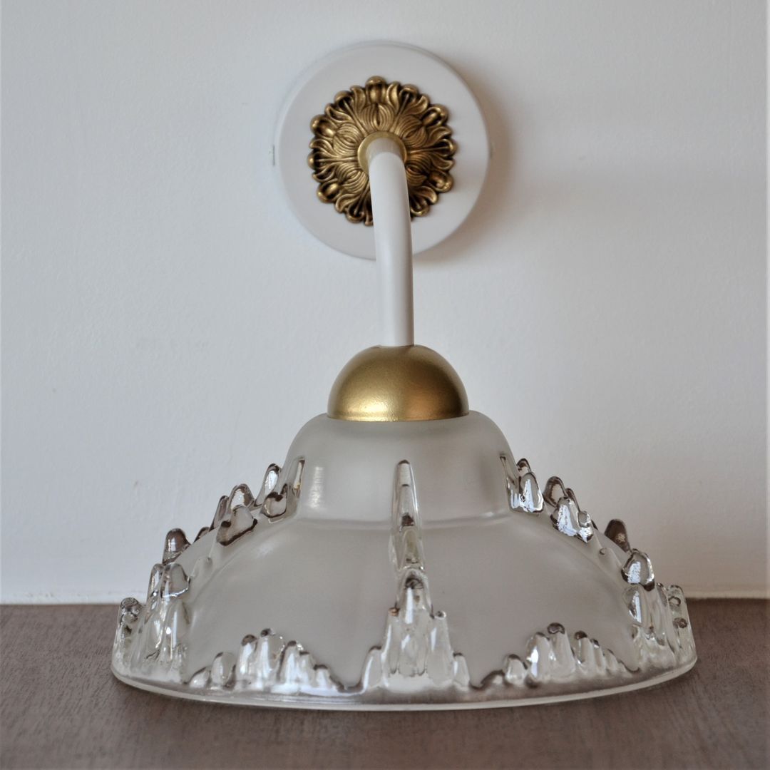 Art Nouveau glass wall lamp - white and gold finishes