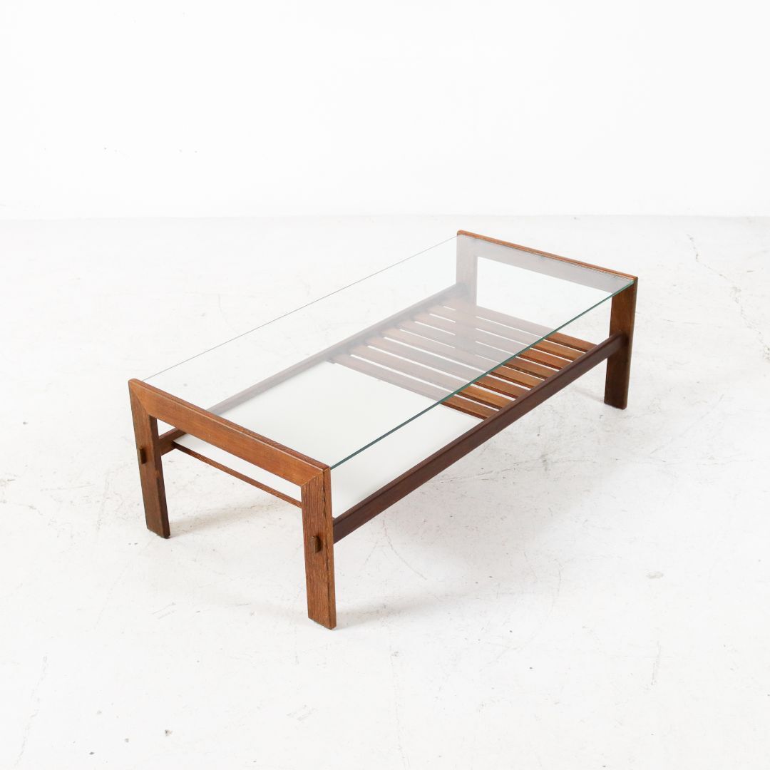 Table basse wengé & verre fumé