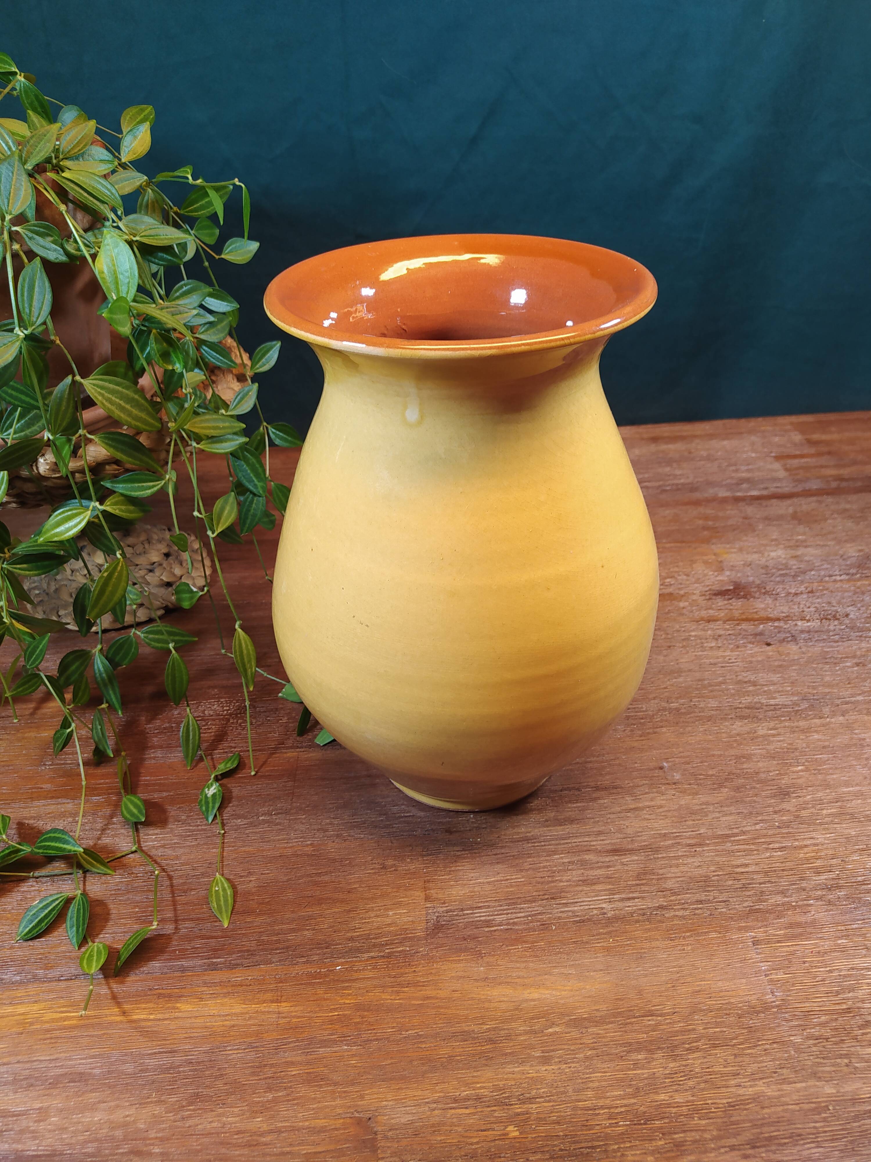 Vintage mustard yellow stoneware vase