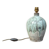 Lampe grès émaillé bleu/gris vintage, pied de lampe boule, base pour lampe