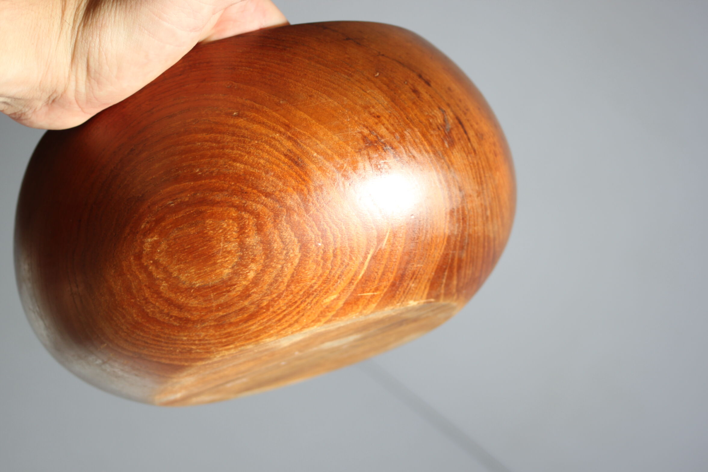 Teak wooden salad bowl and serving spoons, 1970s