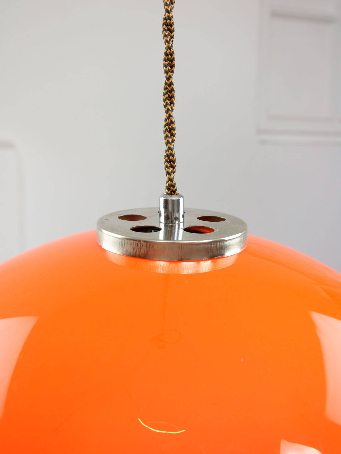 Italian Space Age Pendant in Chrome and Orange Plexiglass, 1970s