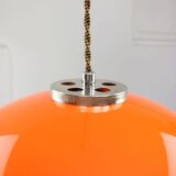 Italian Space Age Pendant in Chrome and Orange Plexiglass, 1970s