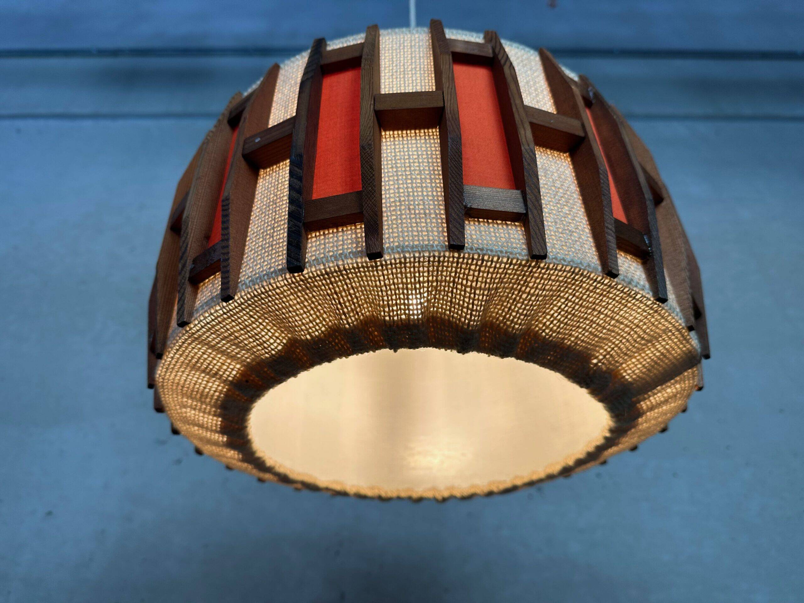 Vintage pendant lamp – jute and teak – Massive