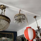 Plafonnier à 3 rangées de cristal, 1950