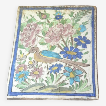Iran Qâjâr ceramic tile early 20th century flower and bird