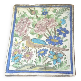 Iran Qâjâr ceramic tile early 20th century flower and bird