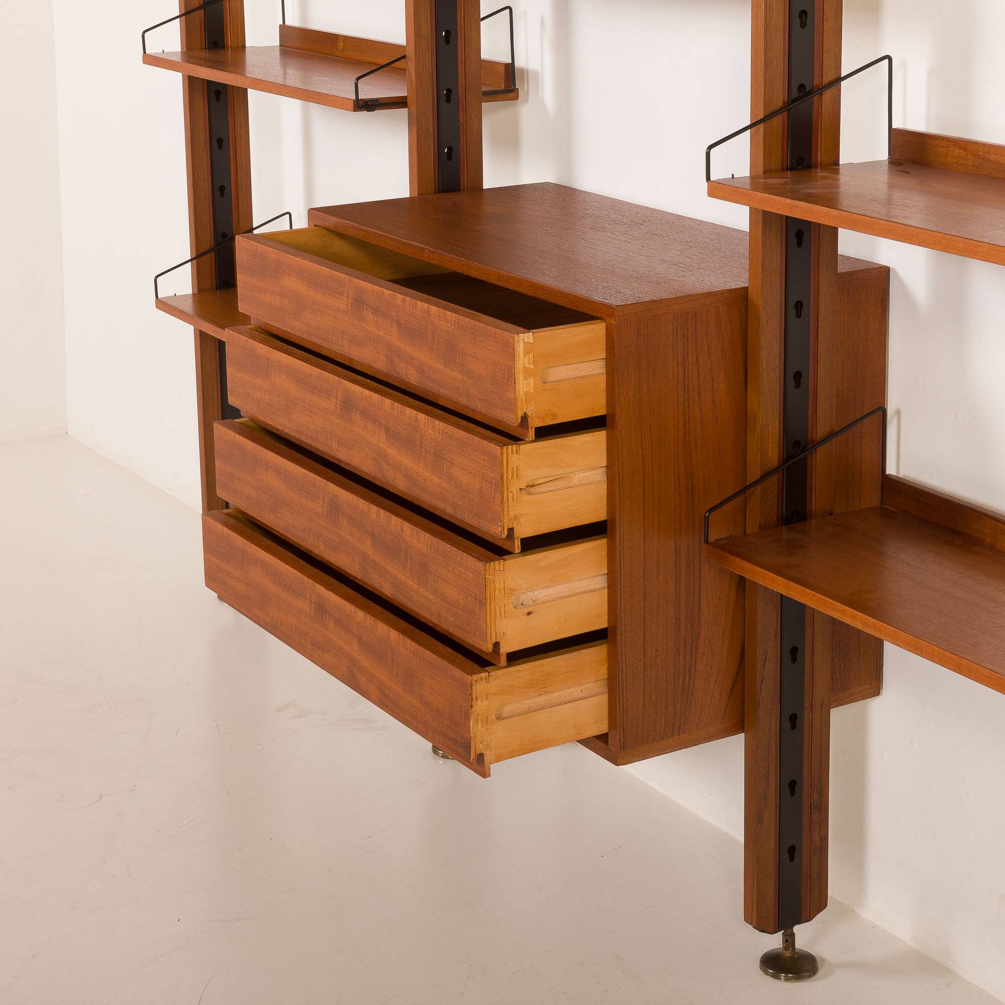 Italian mid century floor to ceiling teak wall unit or room divider, 1960