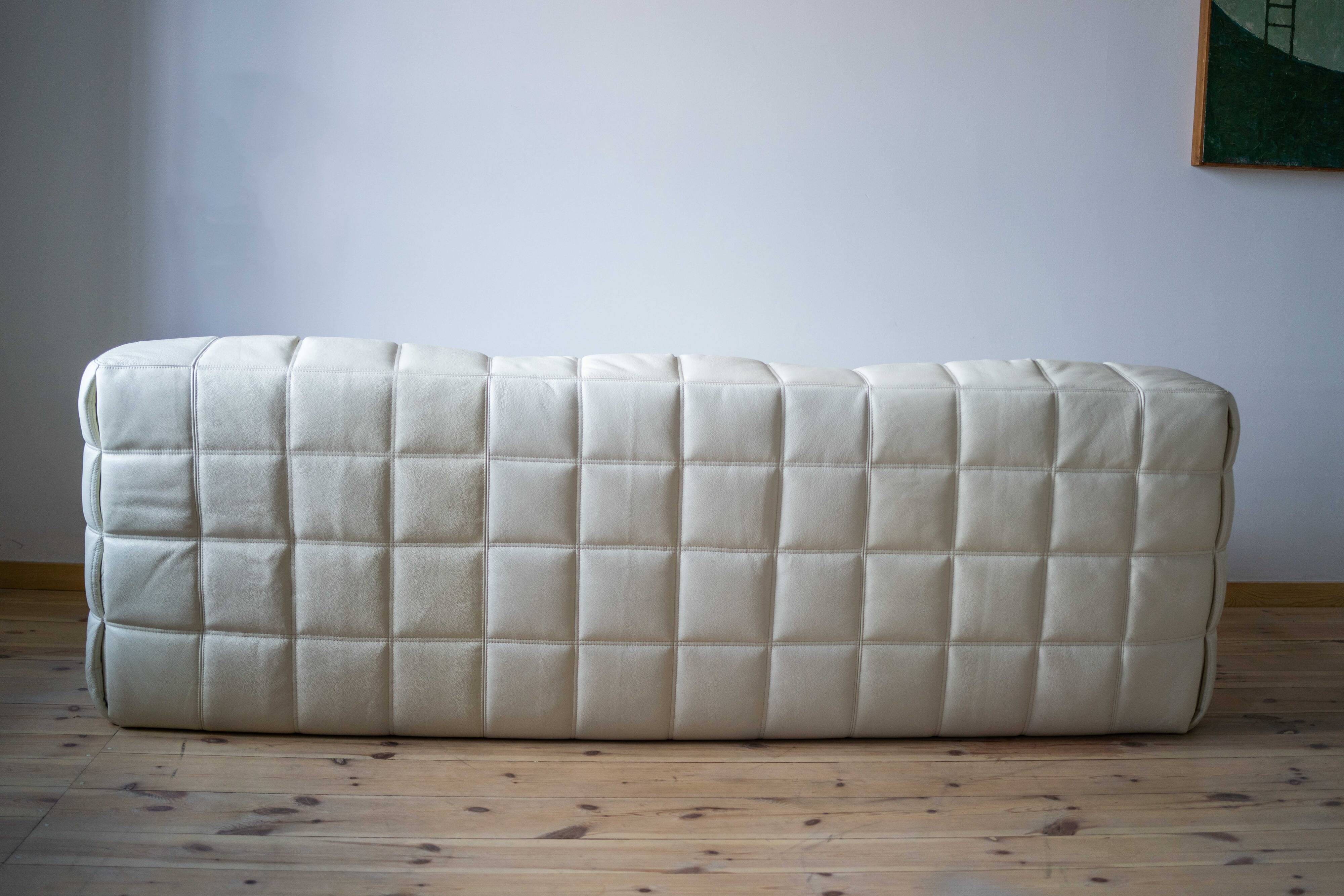 Vintage Leather Kashima Sofa in White Leather by Michel Ducaroy for Ligne Roset, 1980s