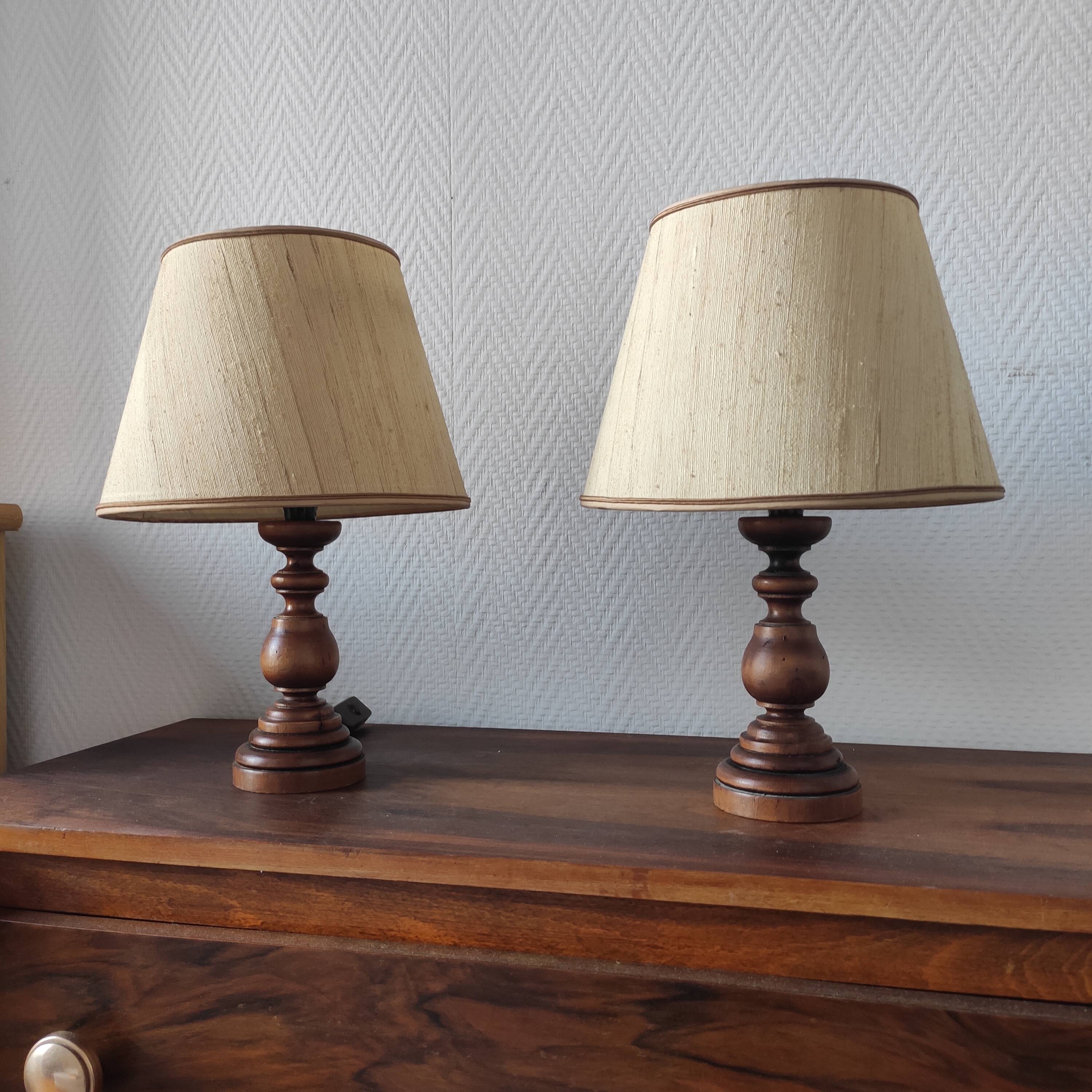 Pair of vintage turned wood lamps