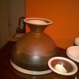 1 bowl and 6 cups, turned by a potter, enamelled