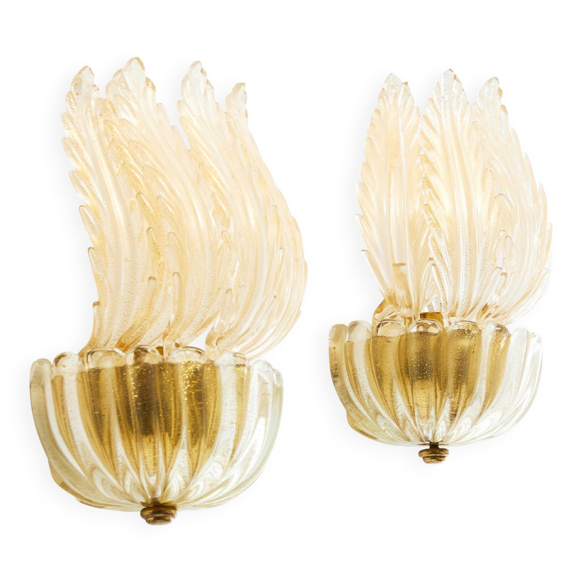 Pair of Murano glass wall sconces with gold accents Mid-century modern in Italy