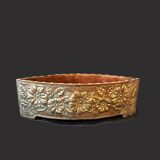 Art Nouveau Cachepot Planter in Marquise Shape with Floral Decoration in Lai