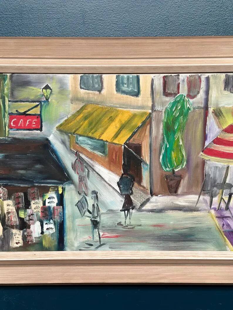 Original Swedish Oil on Canvas – “City Life” by H. Hanson 61 – Vintage & Framed – 72 × 45 cm (28.3" x 17.7")