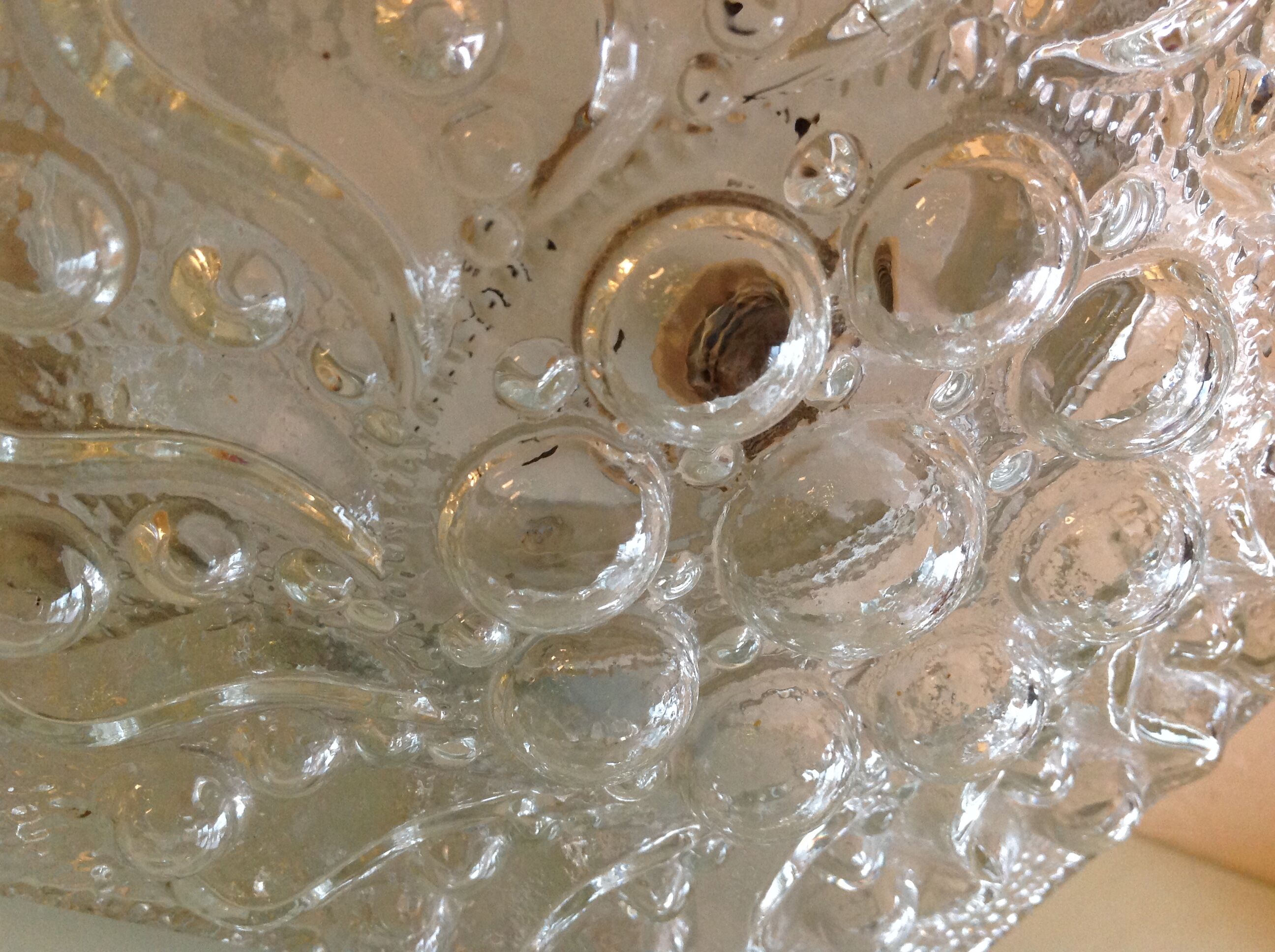 Square ceiling lamp in bubbled glass 60/70s