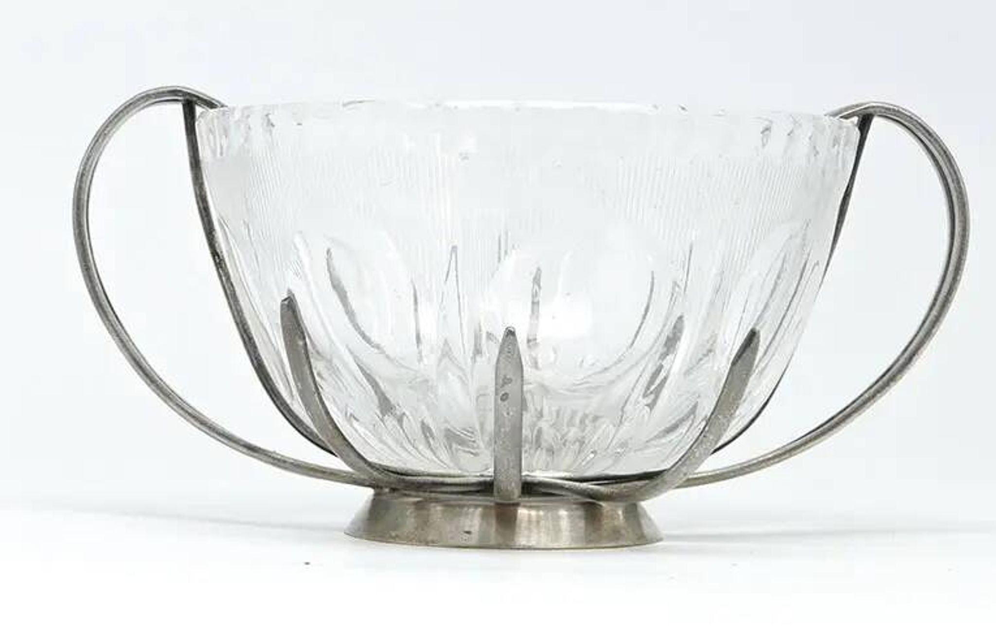 Sugar bowl, new look postmodernism, silver-plated brass and glass, Poland, 1970s