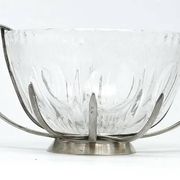 Sugar bowl, new look postmodernism, silver-plated brass and glass, Poland, 1970s