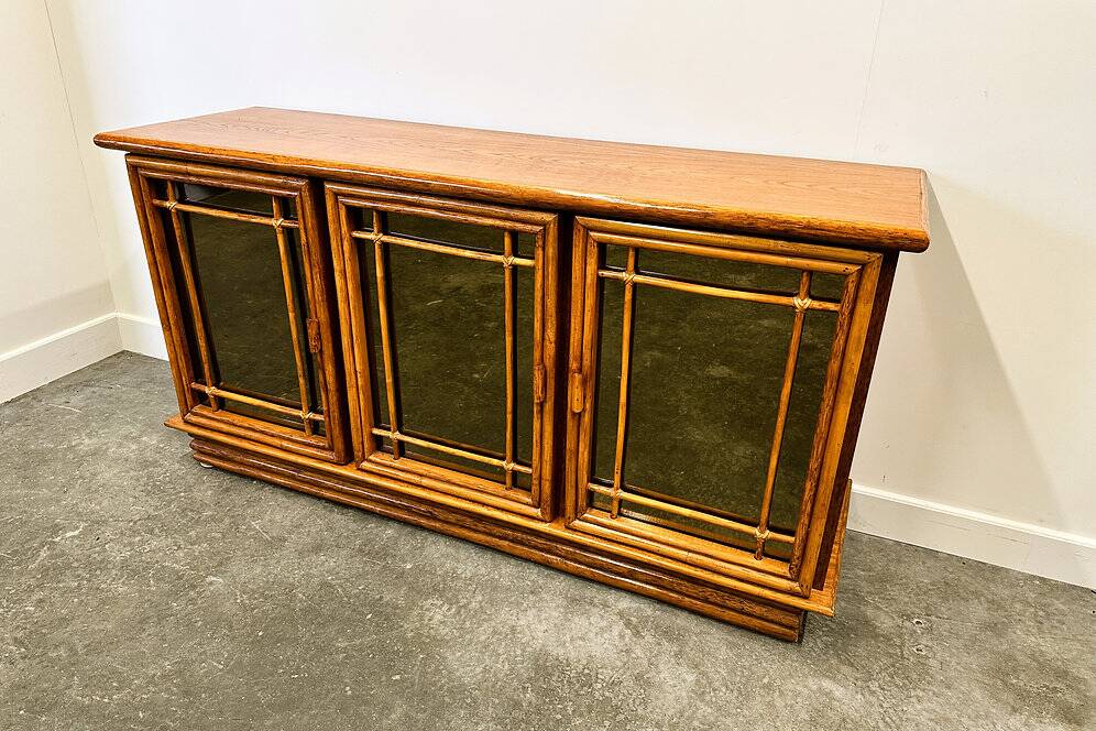 Vintage mirrored bamboo sideboard by Maugrion for Roche Bobois, 1970s. France