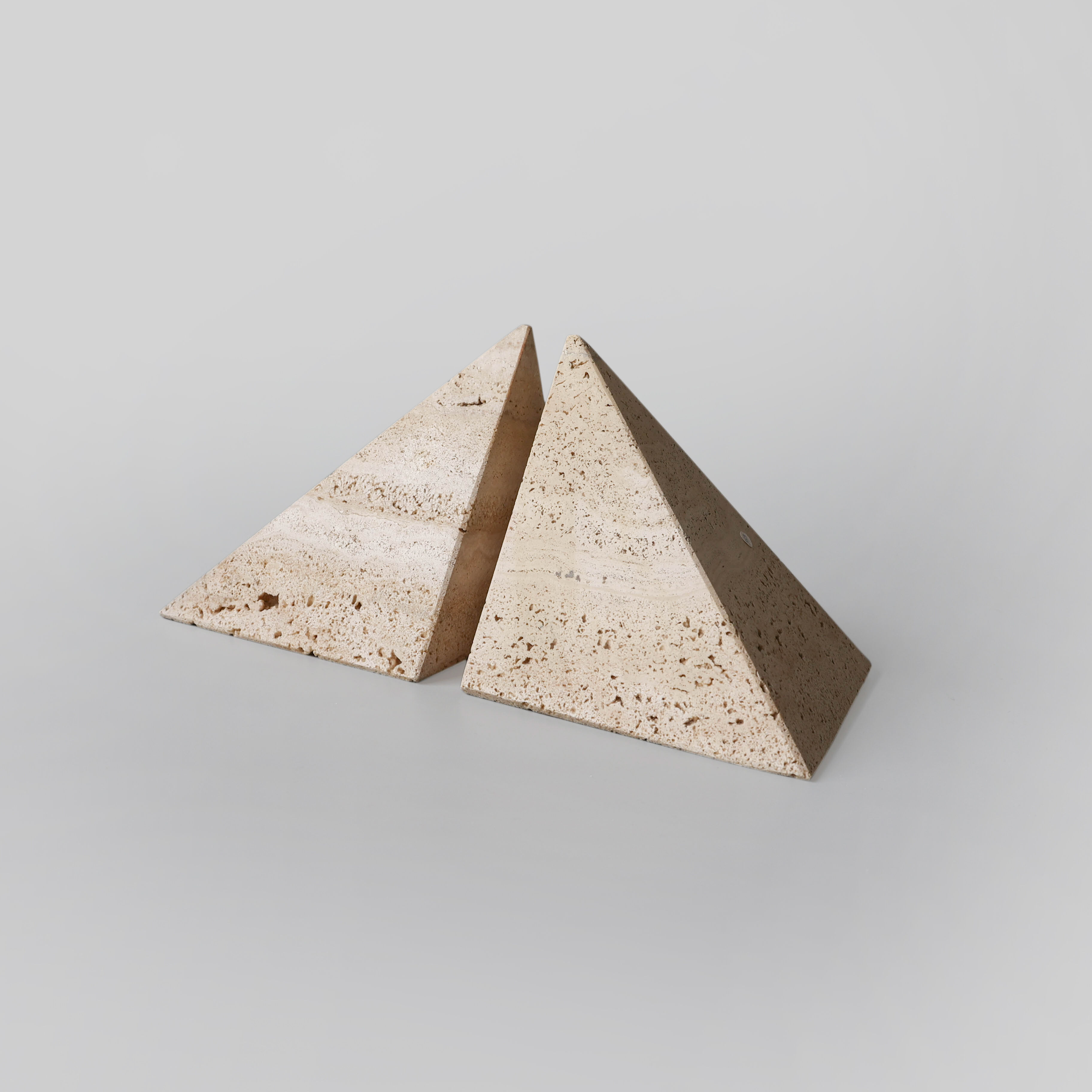Pyramid shaped travertine bookends