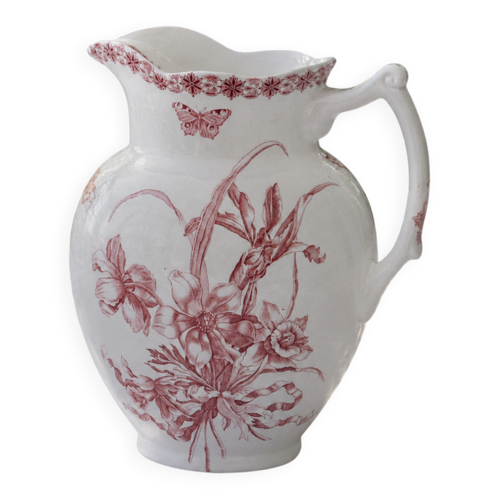 Immense brocade from the 19th century signed Bertrand Bordeaux Anemone ironstone.
