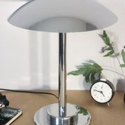 Mushroom lamp, chrome metal saucer, Aluminor, France, 1970