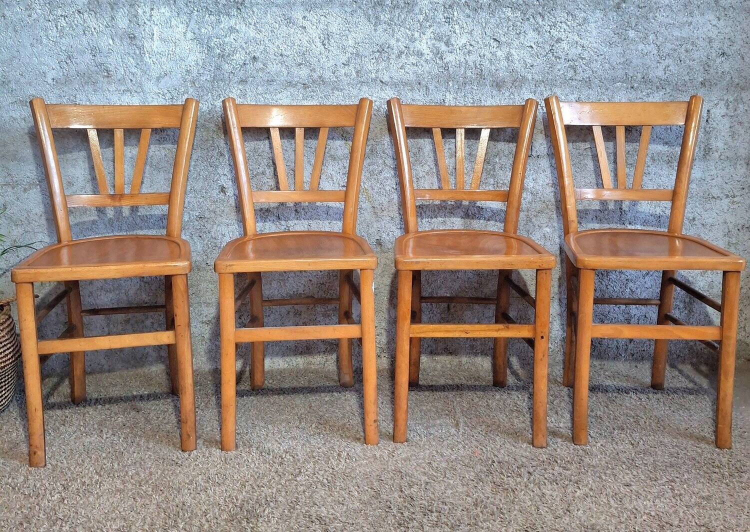 8 Bistro Chairs including 2 Authentic 1950s Solid Beech Luterma Chairs
