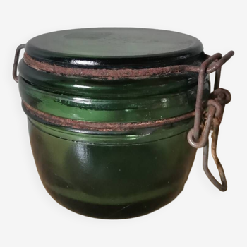 Bocal pot en verre vert vintage moulé l'idéale 250