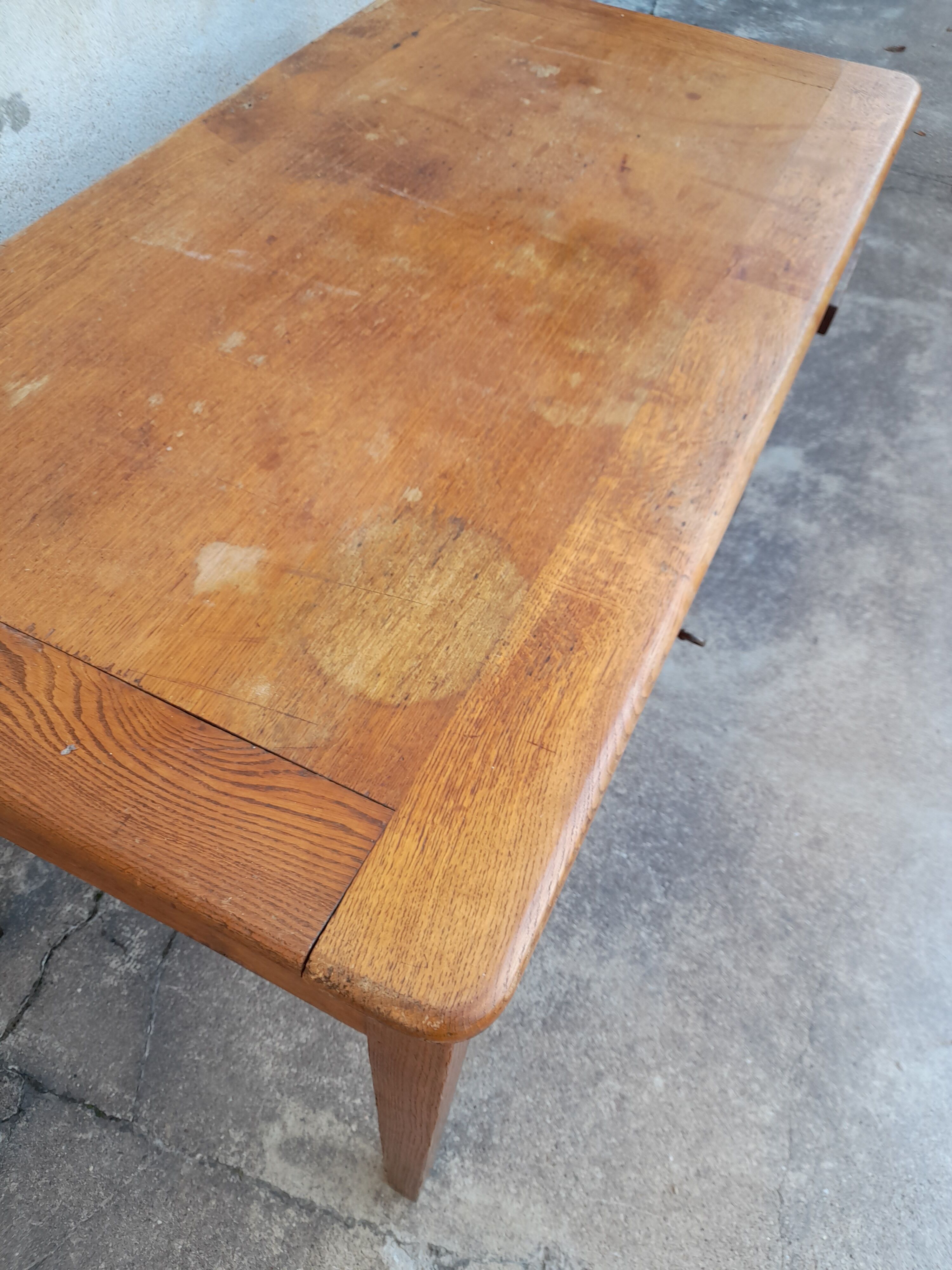 Oak desk table 1950 2 drawers -1m30