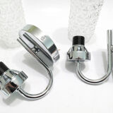 Pair of 1970 chrome metal wall light and molded glass globes.