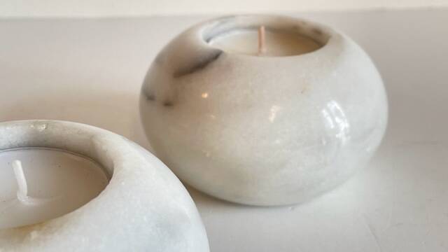 2 marble ball tealight holders from the 70s
