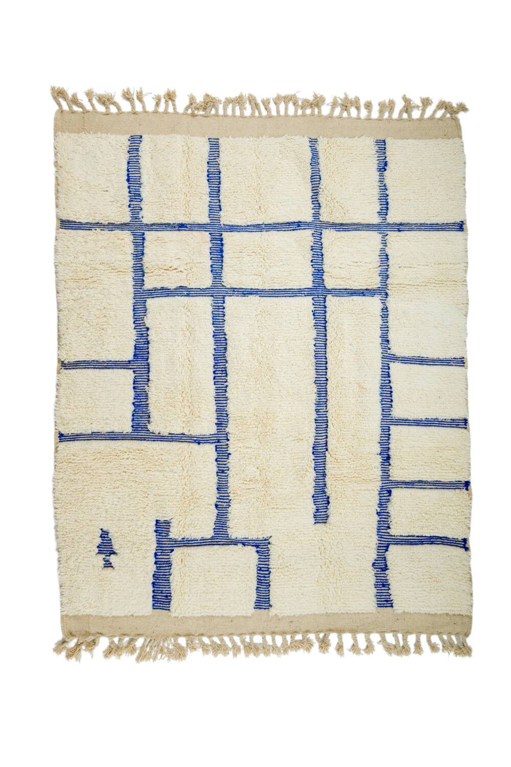 White and blue Klein Beni Ouarain Moroccan rug