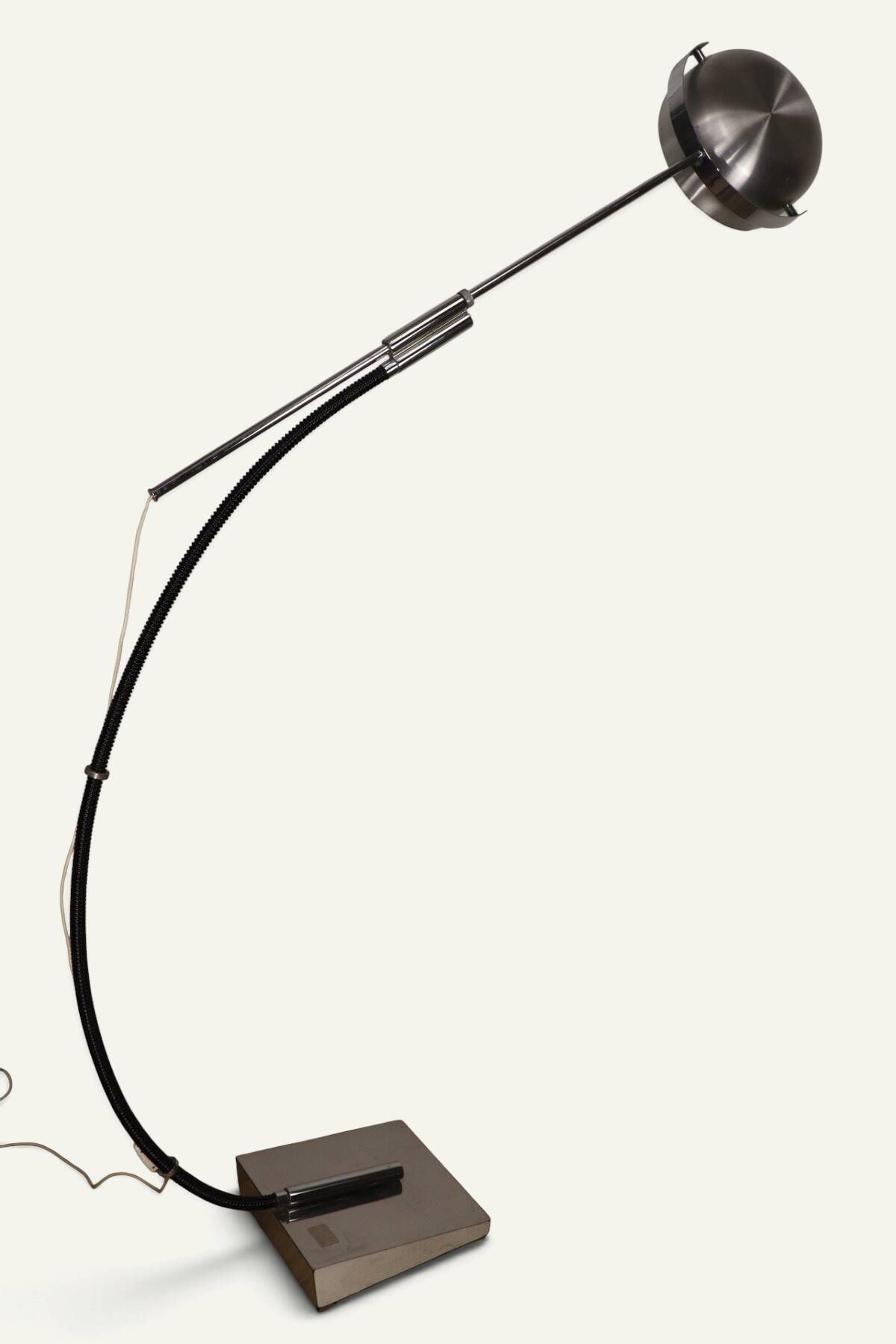 Vintage arc floor lamp with a chrome metal balance, 1970.