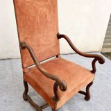 Large vintage "sheep bone" armchair, Louis XIII style, walnut