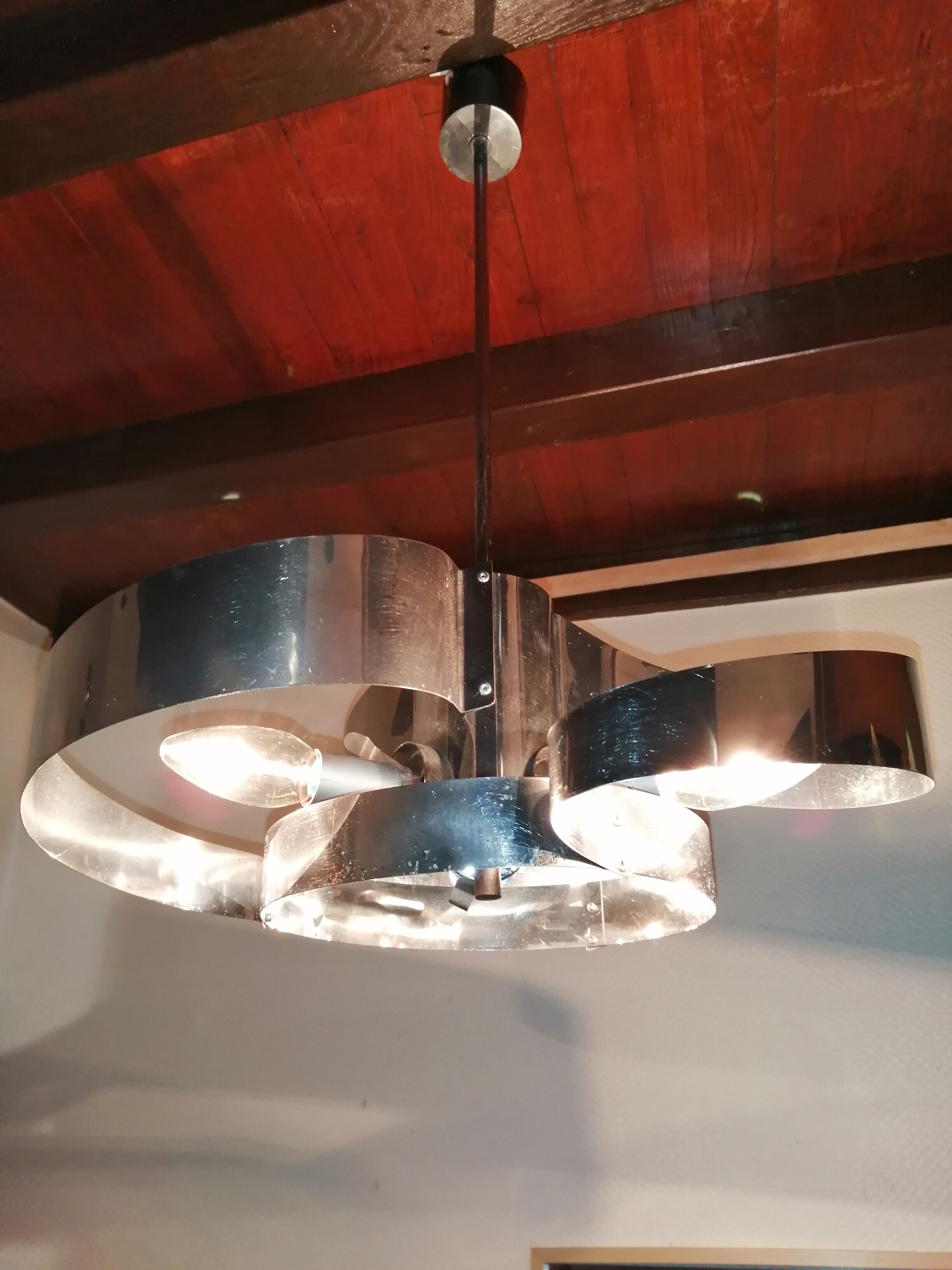 Space age spiral chandelier in vintage chromed metal 70s