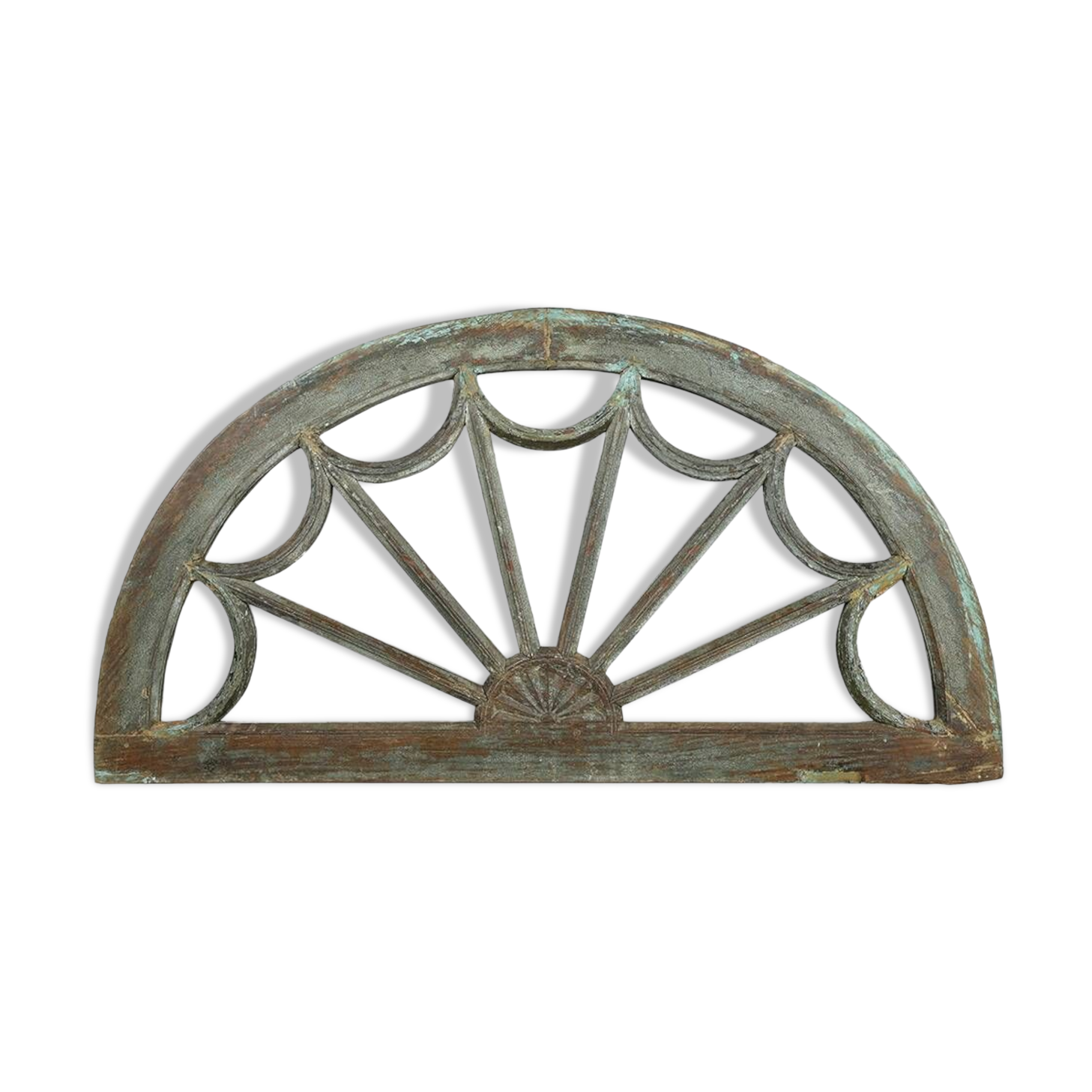 Half-moon patinated solid wood mirror