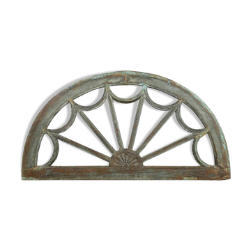 Half-moon patinated solid wood mirror