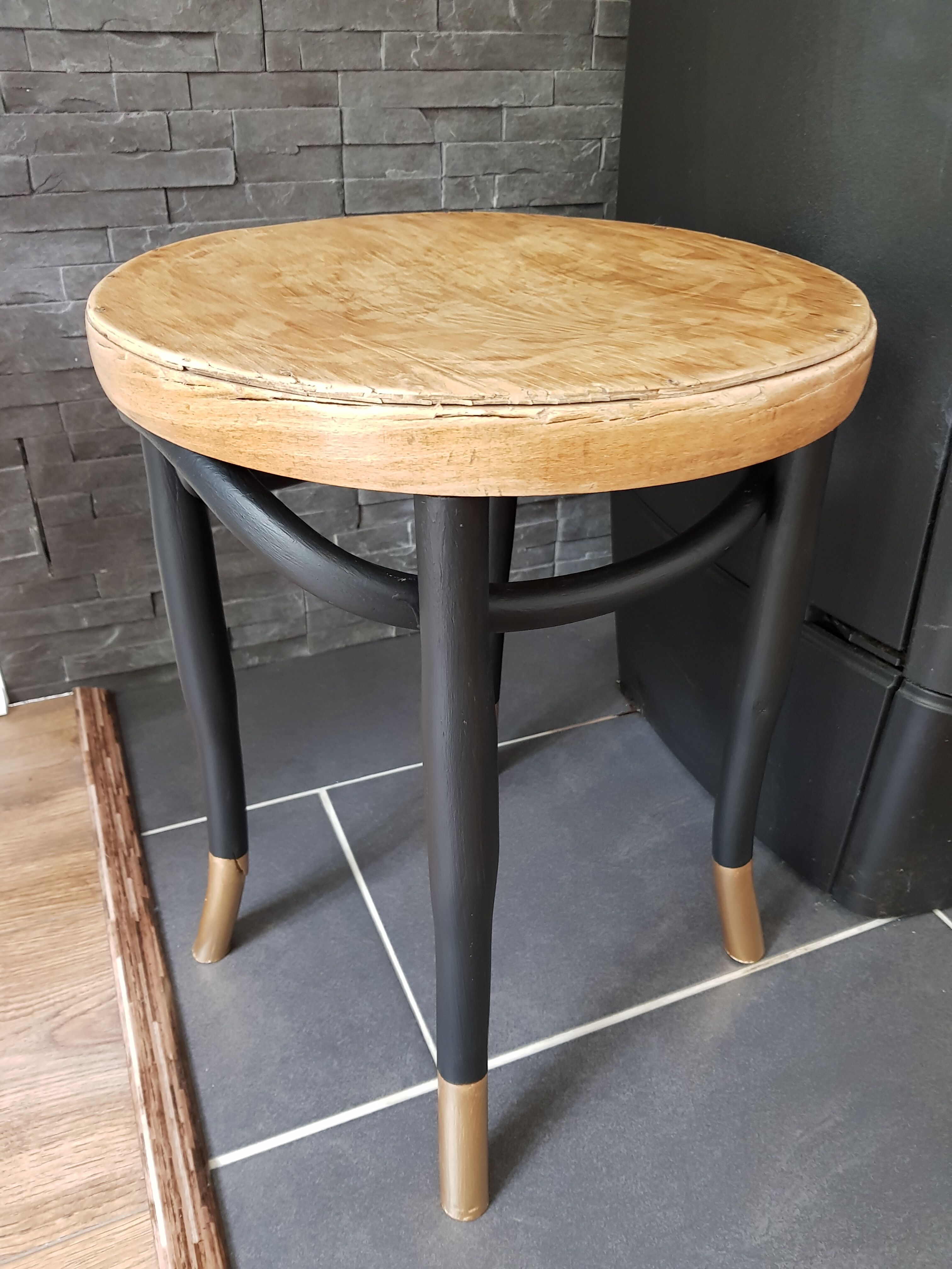 Authentic curved wooden thonet stool pattern flowers