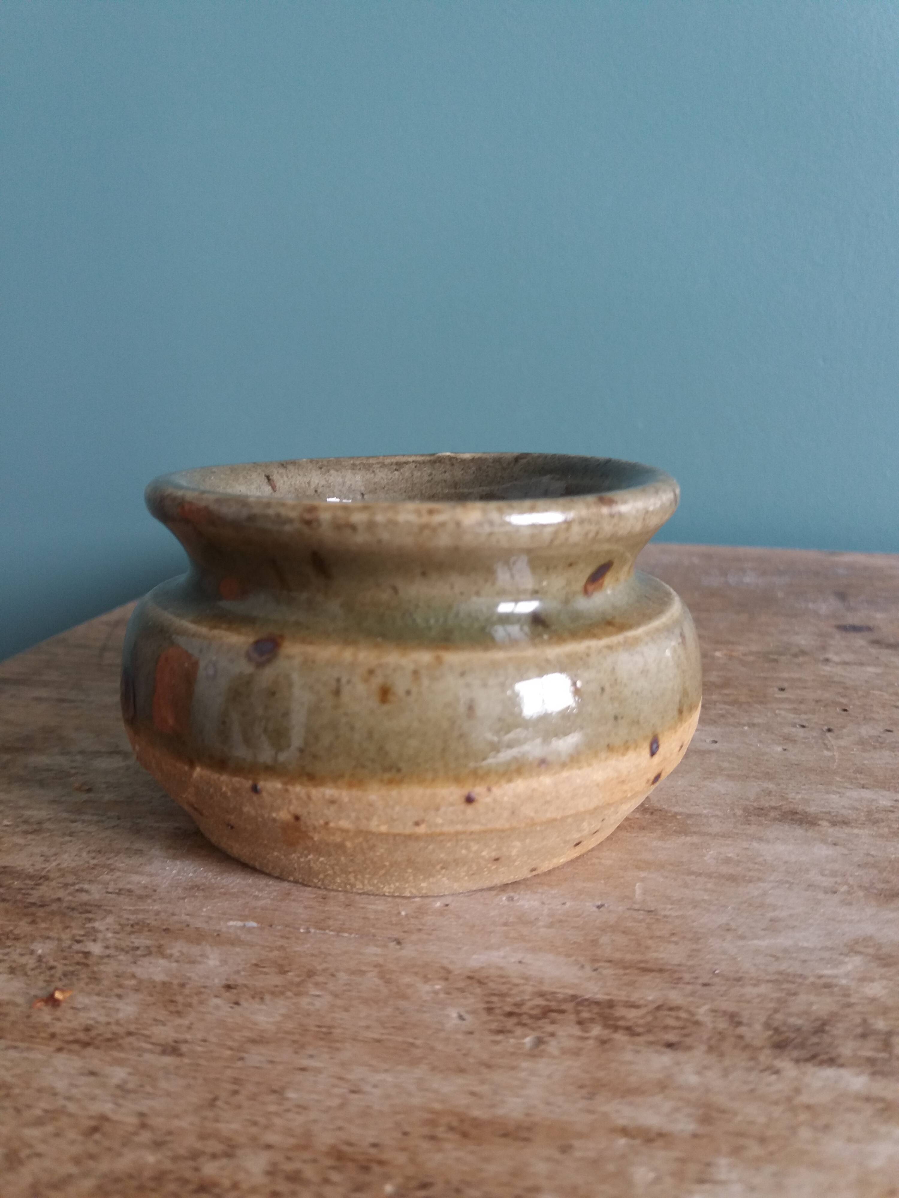 Signed stoneware mustard pot