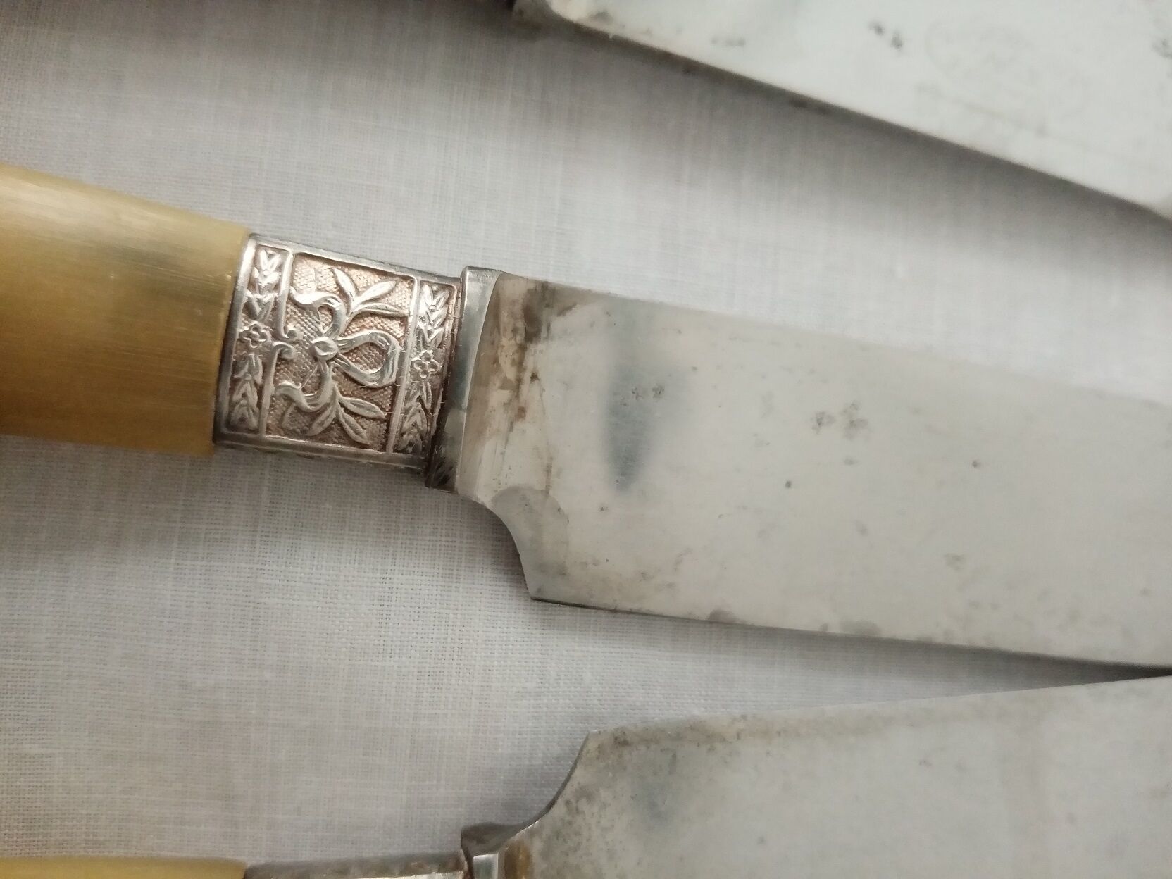 Box 12 old table knife blade steel blade Virole Louis XVI horn handle