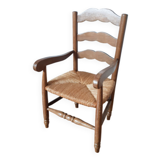 Vintage children's armchair in wood and straw, 50s