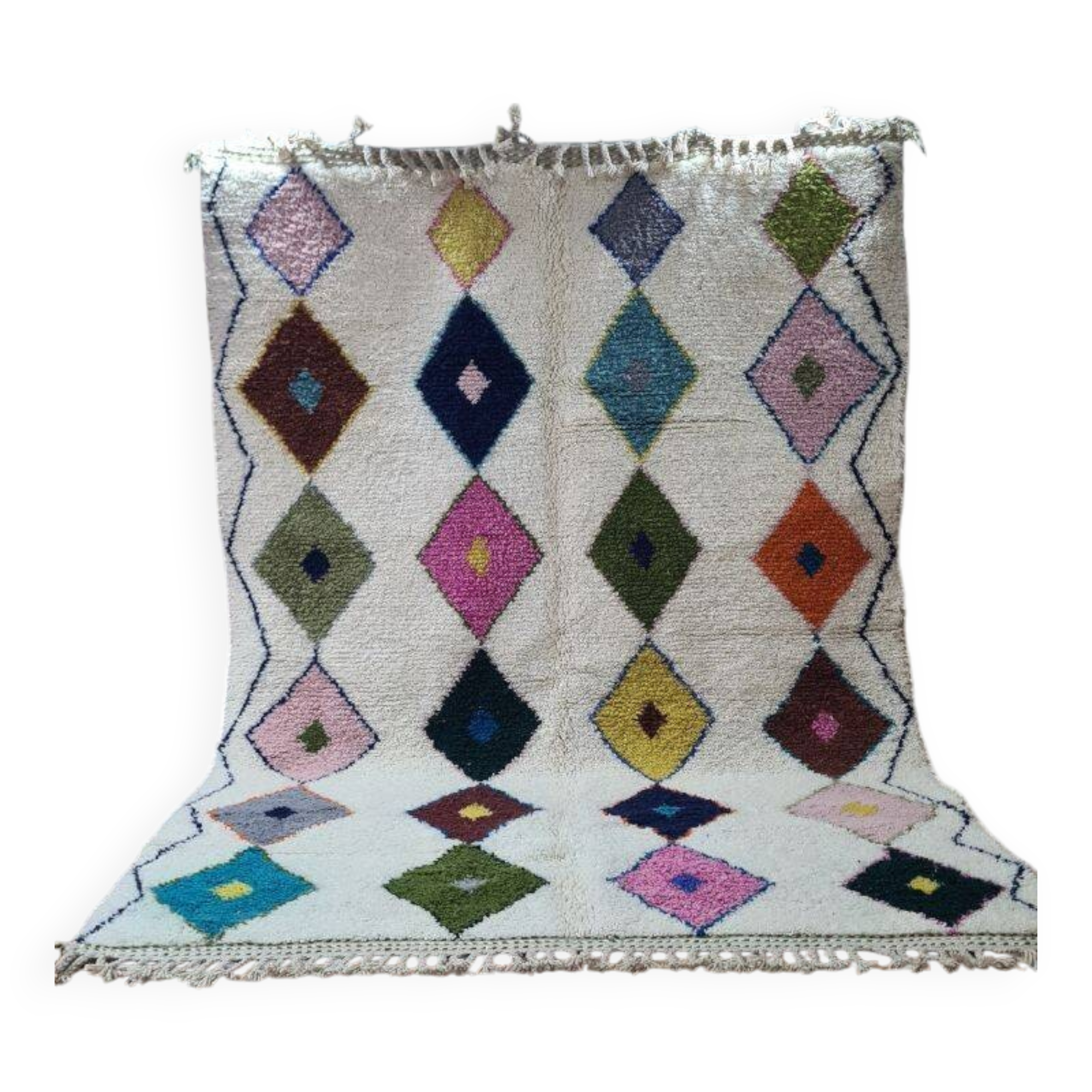 Moroccan Berber Wool Rug with Colorful Diamond Pattern - Hand Woven, Authentic Craftsmanship