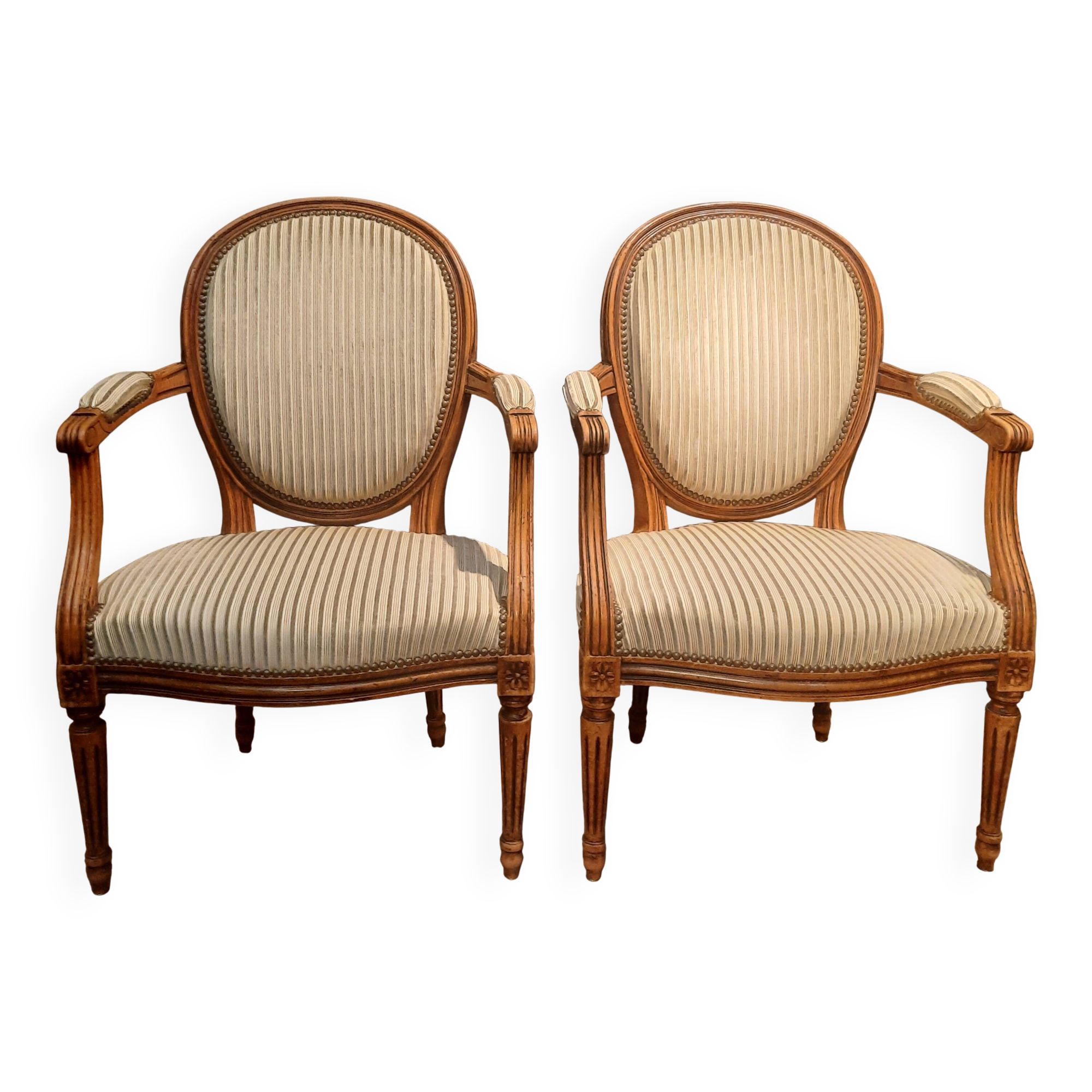 Pair of Louis XVI style medallion armchairs x