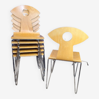 Suite of 6 stackable chairs Yamakado "Cocotte" - circa 1990
