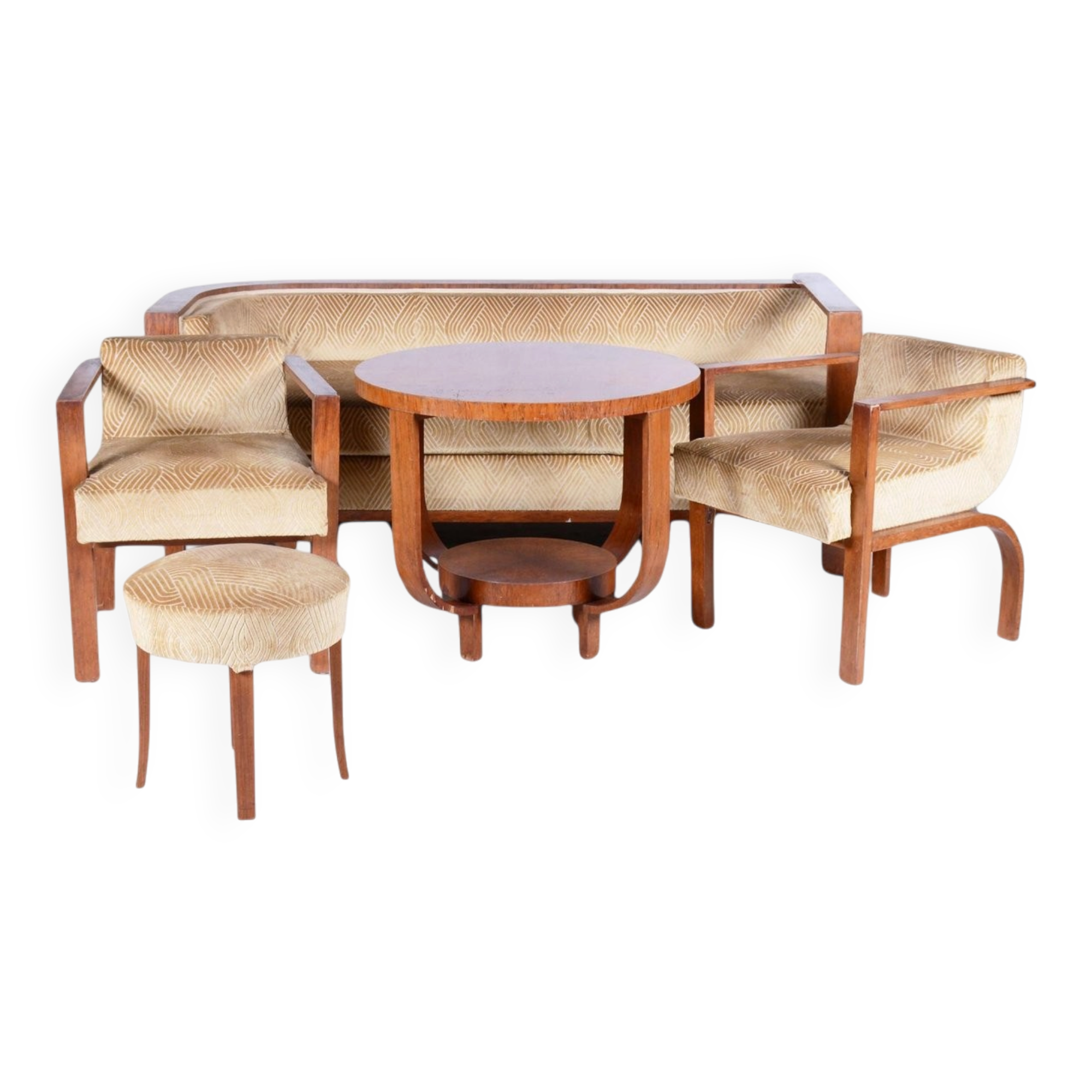 Art Deco Rosewood Seating Set with Coffee Table, France, 1920s, Set of 5