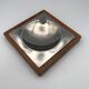 Cendrier design moderniste en bois et métal inox 16 x 16 cm