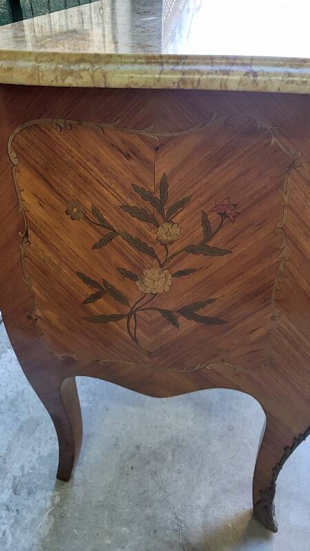ROSEWOOD COMMODE WITH 2 DRAWERS AND OCHRE MARBLE TOP