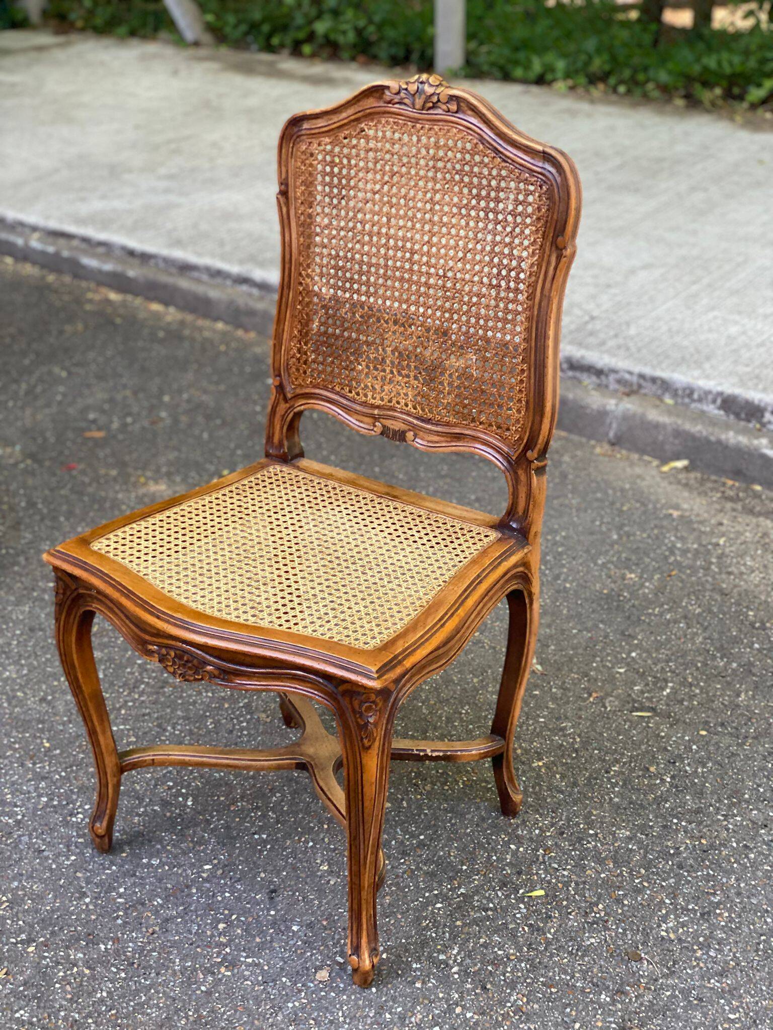 2 Louis XV style chairs in solid oak with rush seating from La Meublerie Meulin.