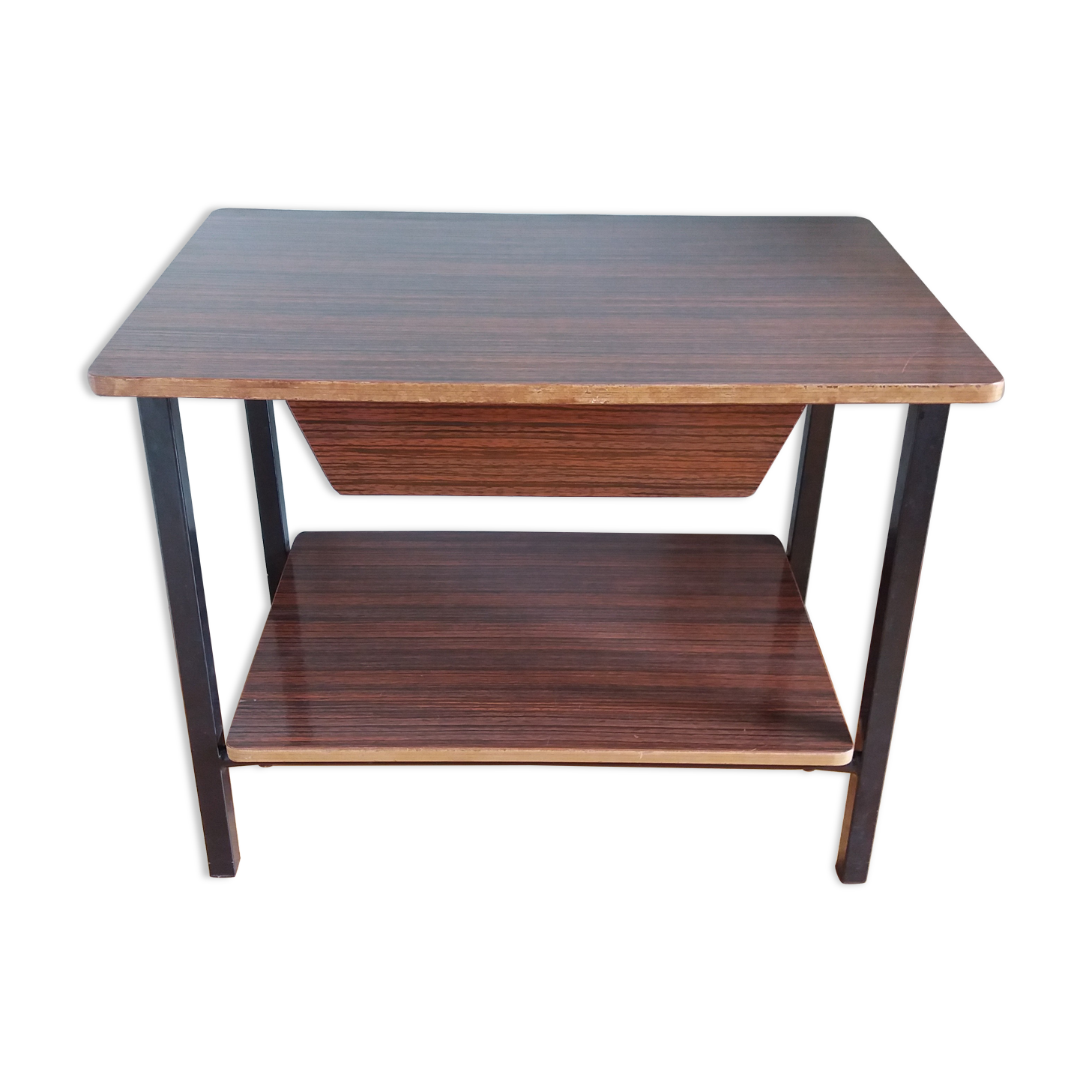 Table de chevet bout de canapé style moderniste formica et métal laqué noir